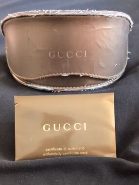vintage Gucci bronze leather eyewear case w/ Authenticity Card envelope. *Empty